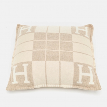 Pre Owned Hermes Beige Patterned Wool and Cashmere Avalon Pillow S