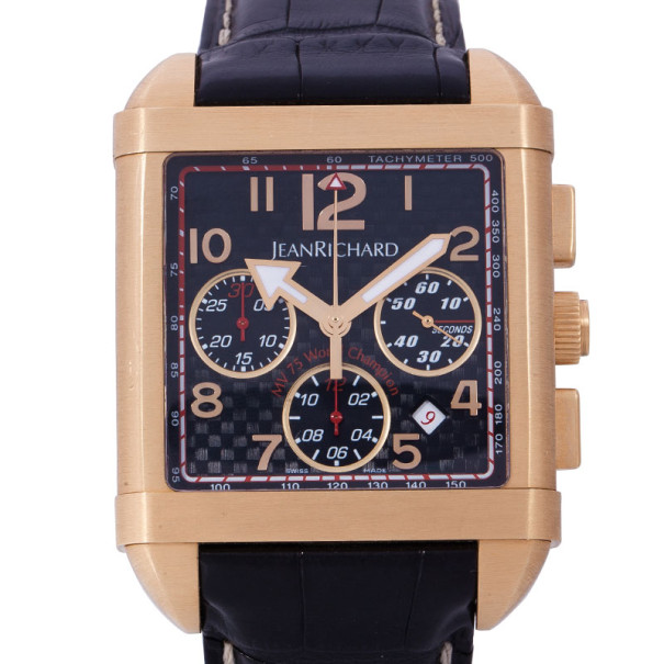 JeanRichard Black 18K Rose Gold Agusta Unisex Wristwatch 38MM