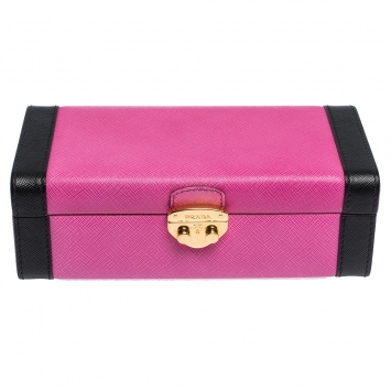 Pre Owned Prada Pink/Black Saffiano Leather Jewelry Storage Box