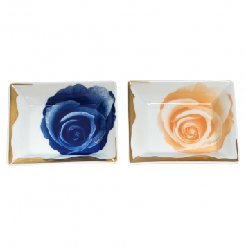 Pre Owned Roberto Cavalli Floral Print Porcelain Mini Ashtray Set