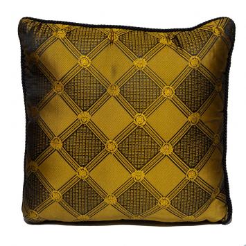 Pre Owned Versace Medusa Yellow & Black Cotton & Velvet Cushion
