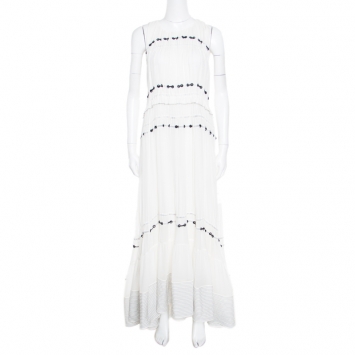 Pre Owned 3.1 Phillip Lim White Silk Eyelet Embroidered Pintucked Sleeveless Evening Gown S