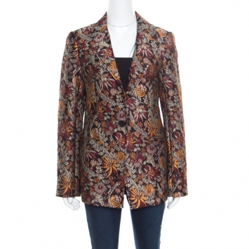 Pre Owned 3.1 Phillip Lim Brown Floral Cloque Single Button Blazer M