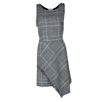 Pre Owned 3.1 Phillip Lim Grey Glen Plaid Fringed Wool Sleeveless Dress M