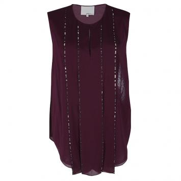 Pre Owned 3.1 Phillip Lim Burgundy Silk Embellished Sleeveless Tunic Top XS