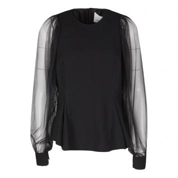 Pre Owned 3.1 Phillip Lim Black Sheer Sleeve Detail High Low Top L