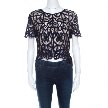 Pre Owned 3.1 Phillip Lim Ultramarine Blue Hairpin Lace Overlay Crop Top M