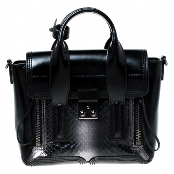 Pre Owned 3.1 Phillip Lim Black Snakeskin Embossed Leather Mini Pashli Satchel