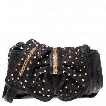 Pre Owned 3.1 Phillip Lim Black Leather Studded Edie Bow Shoulder Bag