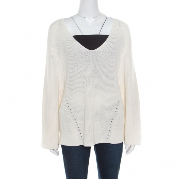 Pre Owned Acne Studios Cream Chunky Linen Knit Deborah V Neck Pullover M