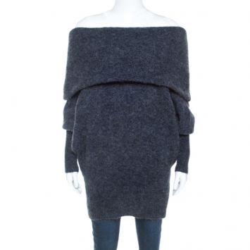 Pre Owned Acne Studios Grey Mohair Blend Folded Off Shoulder Sweater XS