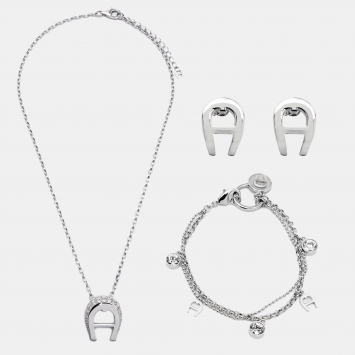 Pre Owned Aigner Silver Tone Crystal Set of 3