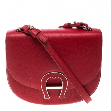 Pre Owned Aigner Red Leather Mini Pina Crossbody Bag