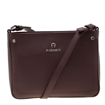 Pre Owned Aigner Maroon Leather Ava Crossbody Bag
