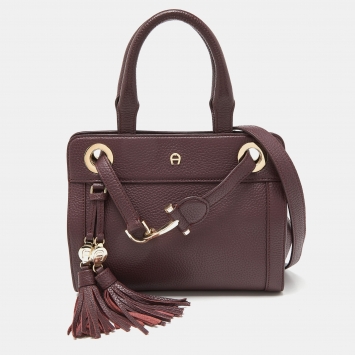 Pre Owned Aigner Plum Leather Cavallina Tote
