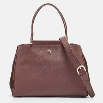 Pre Owned Aigner Old Rose/Brown Leather and Suede Top Handle Bag