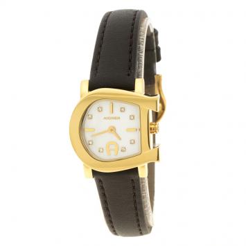 Pre Owned Aigner White Mother of Pearl Gold Plated Stainless Steel Genua Due A31000 Women's Wristwatch 26 mm