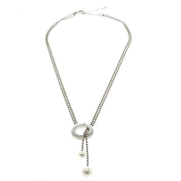 Pre Owned Aigner Faux Pearl Beaded Silver Tone Lariat Loop Necklace