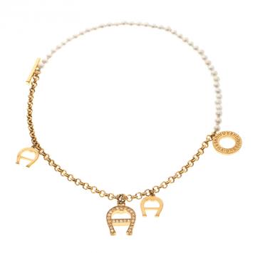 مملوكة مسبقًا Aigner Faux Pearl Crystal Gold Tone Toggle Bracelet