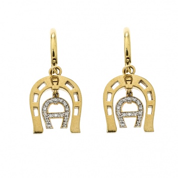 Pre Owned Aigner Crystal Studded Gold Tone Hoop Drop Earrings
