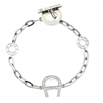 Pre Owned Aigner Silver Tone Station Link Chain Toggle Bracelet 
