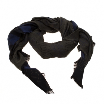 مملوكة مسبقًا Aigner Olive Green Horseshoe Logo Pattern Silk and Wool Jacquard Scarf