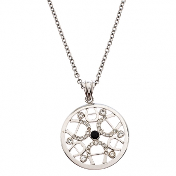 Pre Owned Aigner Silver Tone Crystal Embellished Monogram Pendant Necklace