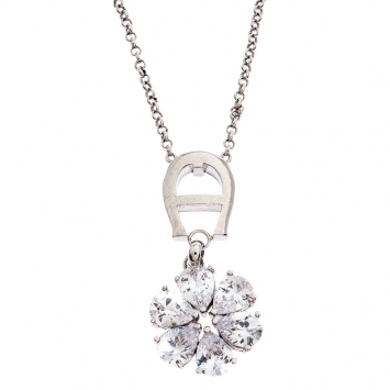 Pre Owned Aigner Silver Tone Floral Crystal Pendant Necklace