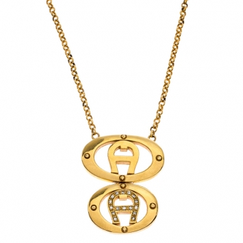 مملوكة مسبقًا  Aigner Gold Plated Crystal Dual Monogram Pendant Necklace 