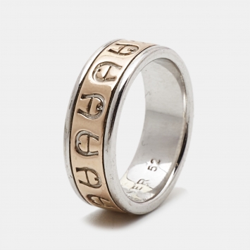 Pre Owned Aigner Logo Two Tone Ring Size 52