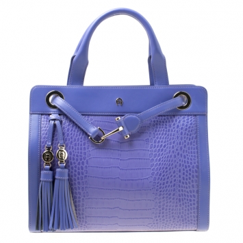 Pre Owned Aigner Purple Crocodile Embossed Leather Cavallina Top Handle Bag