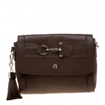 Pre Owned Aigner Brown Leather Cavallina Crossbody Bag