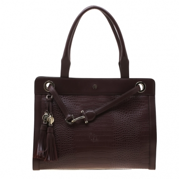 Pre Owned Aigner Burgundy Leather Cavallina Top Handle Bag