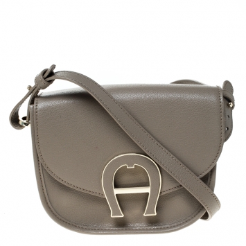 Pre Owned Aigner Grey Leather Mini Pina Crossbody Bag