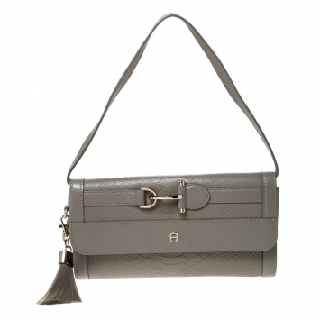 Pre Owned Aigner Grey Pyhton Embossed Leather Cavallina Shoulder Bag