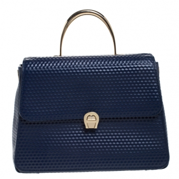 Pre Owned Aigner Blue Embossed Leather Genoveva M Top Handle Bag 