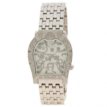 Pre Owned Aigner Verona Mother of Pearl Diamond Stainless Steel Women's Wristwatch 33 mm