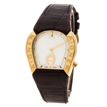 Pre Owned Aigner White Mother of Pearl Gold Plated Stainless Steel Cremona A40200 Women's Wristwatch 36 mm