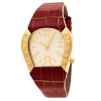 Pre Owned Aigner White Mother of Pearl Gold Plated Stainless Steel Cremona A40200 Women's Wristwatch 36 mm