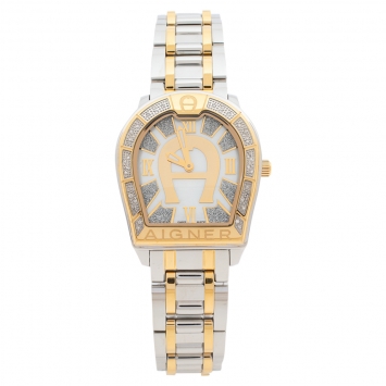 Pre Owned Aigner Mother of Pearl Two-Tone Stainless Steel Diamond Verona A48100 Women's Wristwatch 32MM