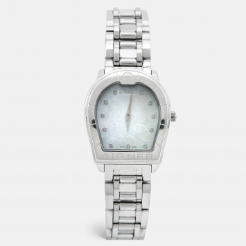 Pre Owned Aigner Mother of Pearl Stainless Steel Verona A48100 Women's Wristwatch 33 mm