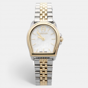Pre Owned Aigner Mother of Pearl Two Tone Stainless Steel Verona 48100 Women's Wristwatch 26 mm