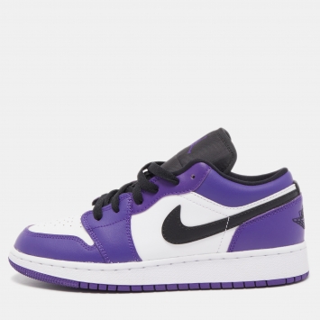 Pre Owned Air Jordans Tricolor Leather Air Jordan 1 Court Purple Sneakers Size 37.5