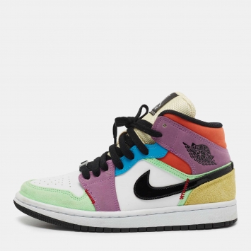 Pre Owned Air Jordan 1 Multicolor Leather Mid SE Light Club Sneakers Size 38