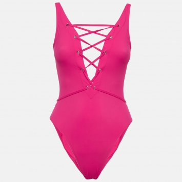 مملوكة مسبقًا Alaia Fuchsia Jersey Lace Detail Sculpting Swimwear S