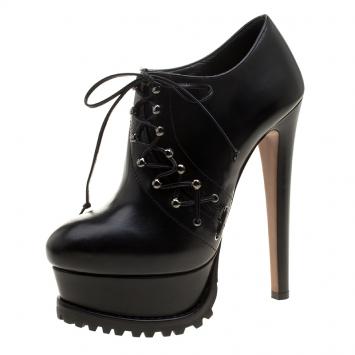 مملوكة مسبقًا Alaia Black Leather Veau Platform Ankle Boots Size 38