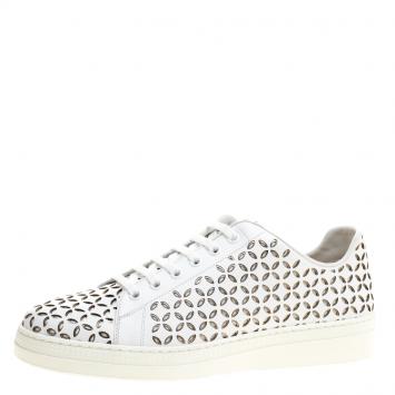Pre Owned Alaia White Laser Cut Leather Sneakers Size 40