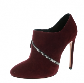 Pre Owned Alaia Burgundy Suede Spiral Zip Booties Size 38