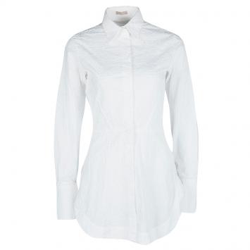 مملوكة مسبقًا Alaia White Embroidered Cotton Long Sleeve High Low Shirt M