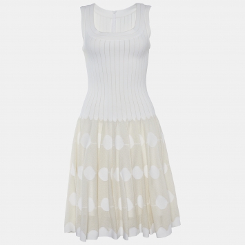Pre Owned Alaïa Ivory Knit Sleeveless Flared Dress M